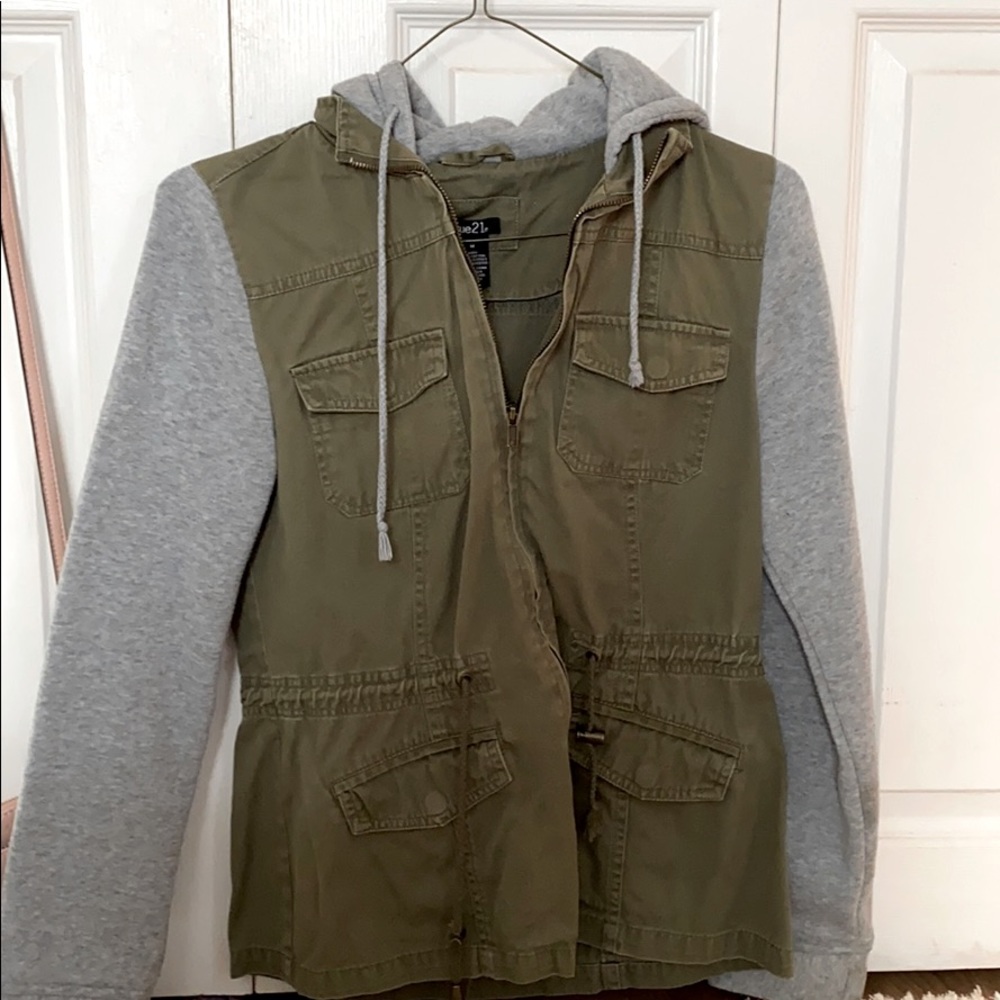 Rue21 Army Green Jacket with Sweatshirt Sleeves